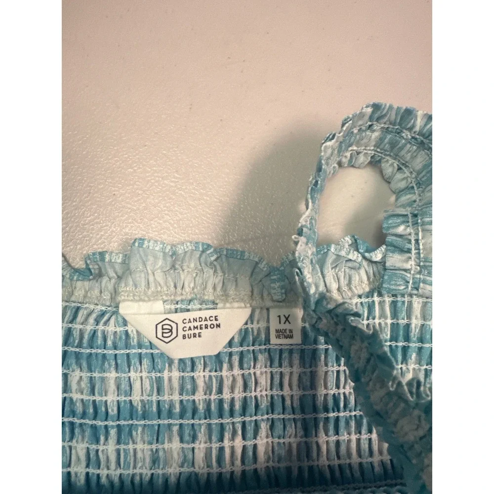 Candace Cameron Bure Blue Gingham Smocked Peplum Tank Top 1X Cotton Sleeveless - Picture 6 of 6